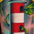 Arm New School Leuchtturm tattoo von FreiHand Tattoo