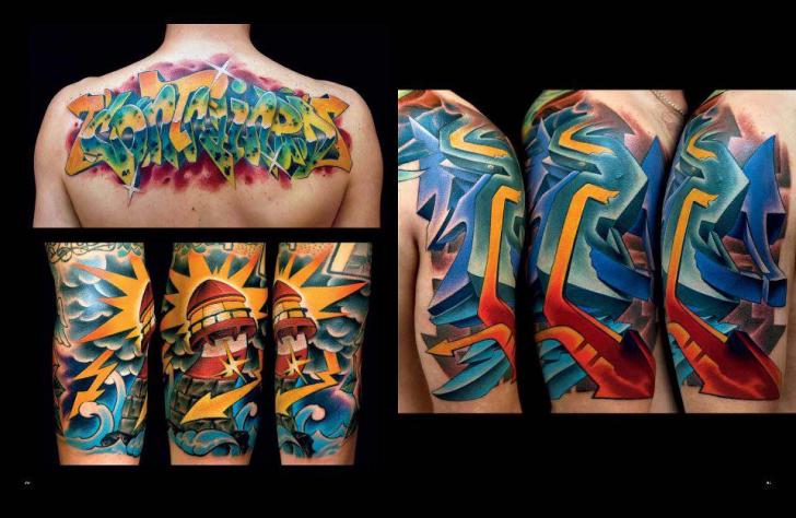 Arm Lettering Back Murals Tattoo by FreiHand Tattoo
