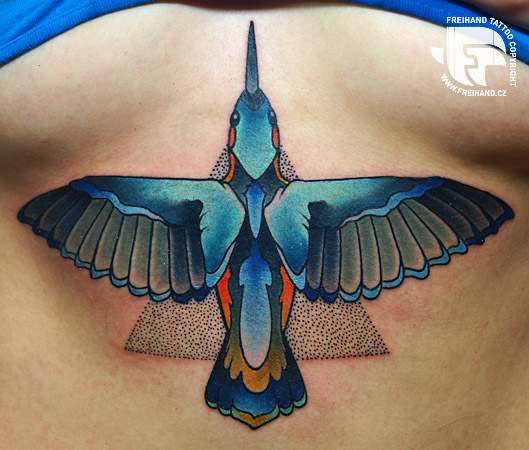 Belly Breast Bird Tattoo by FreiHand Tattoo