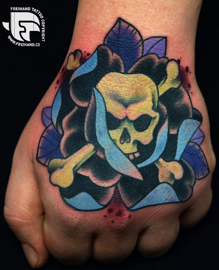 New School Skull Hand Tattoo by FreiHand Tattoo