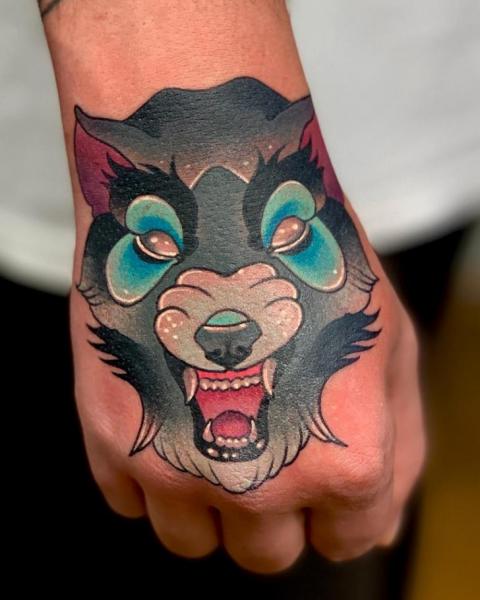 Hand Wolf Tattoo by FreiHand Tattoo