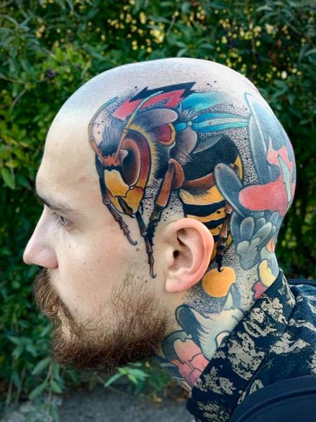 Head Bee Tattoo by FreiHand Tattoo