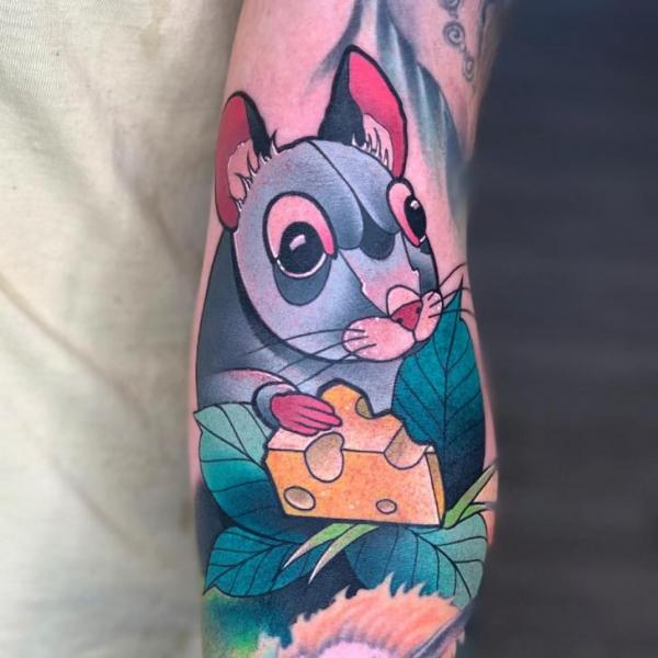 Mouse Cheese Tattoo by FreiHand Tattoo