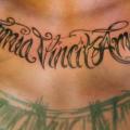 Chest Lettering tattoo by Helyar Tattoos