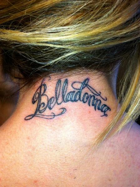 Lettering Neck Tattoo by Helyar Tattoos