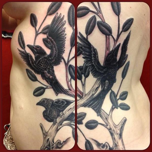 Side Crow Tree Tattoo by Hidden Hand Tattoo