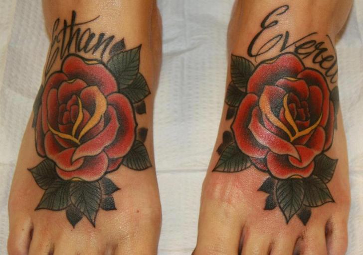 Old School Foot Rose Tattoo by Immortal Image Tattoos
