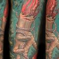 Arm Hand Shark Landscape Medallion tattoo by Ink and Dagger Tattoo