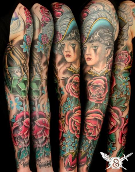 Tatuaje Brazo Old School Flor Mujer por Ink and Dagger Tattoo