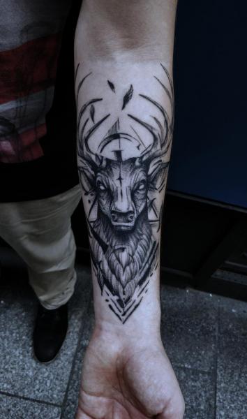 Arm Dotwork Deer Tattoo by Art Corpus