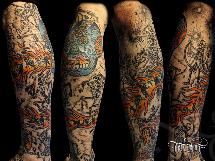 Tatuaje Brazo Cráneo Mexicano por Art Corpus