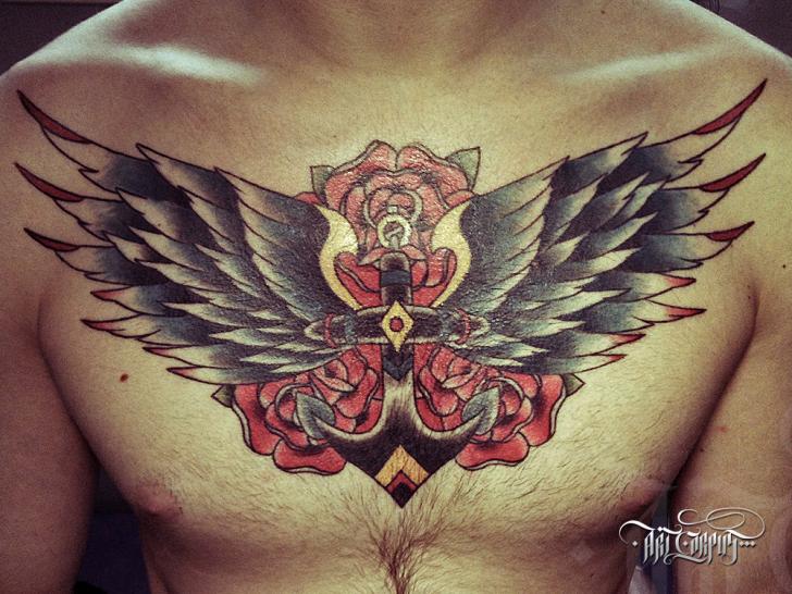 Old School Anchor Wings Tattoo by Art Corpus
