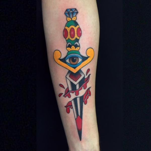 Arm Old School Dagger Tattoo by Invisible Nyc