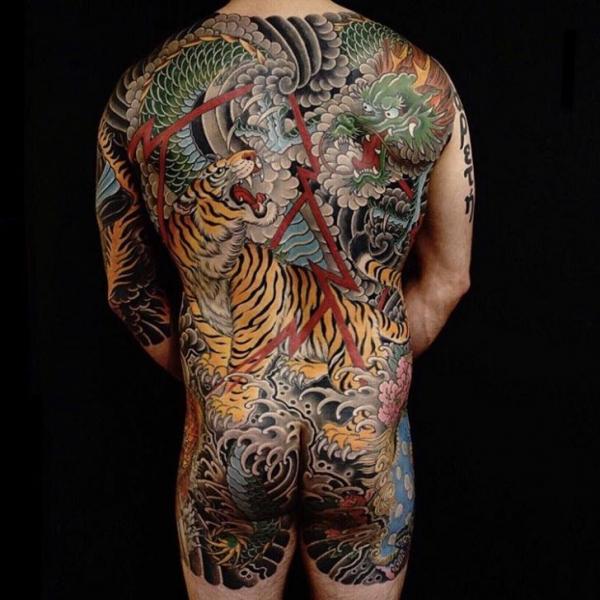Japanese Back Tiger Dragon Body Tattoo by Invisible Nyc