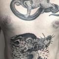 Chest Wolf Belly Rabbit tattoo by Invisible Nyc