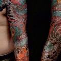 Shoulder Japanese Carp Dragon Sleeve tattoo by Invisible Nyc