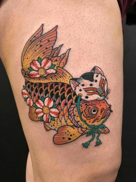 Cat Thigh Fish Tattoo by Invisible Nyc