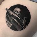 Skull Book Thigh tattoo by Invisible Nyc