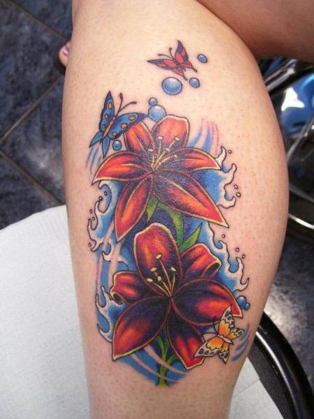 Realistic Calf Flower Tattoo by Inxon Tattoo