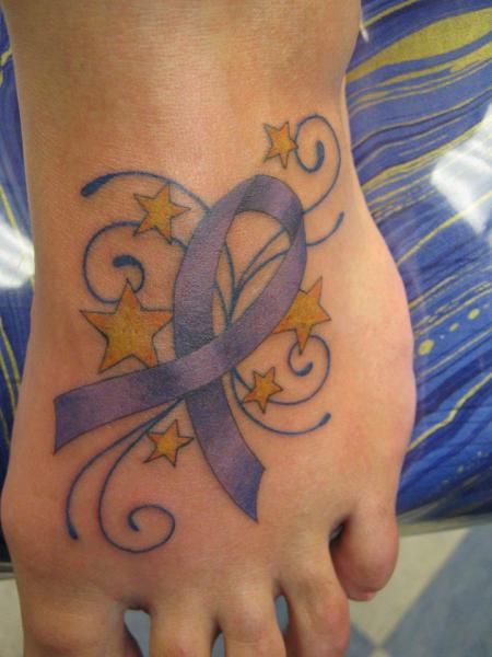 Foot Star Ribbon Tattoo by Inxon Tattoo