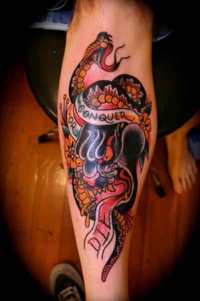 Shoulder Arm Snake Panther Tattoo by Iron Age Tattoo