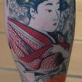 Calf Japanese Geisha tattoo by Iron Age Tattoo