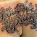 Shoulder Lettering tattoo by Liquid Chaos Tattoos