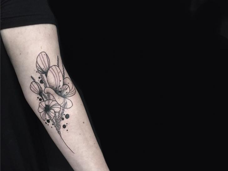 Arm Flower Dotwork Tattoo by Belly Button Tattoo Shop