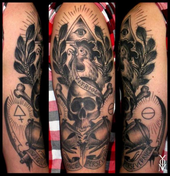 Arm Old School Skull Tattoo by Belly Button Tattoo Shop