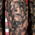 Arm Old School Totenkopf tattoo von Belly Button Tattoo Shop