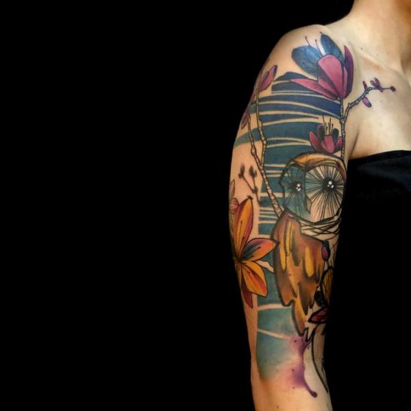 Arm Owl Water Color Tattoo by Belly Button Tattoo Shop