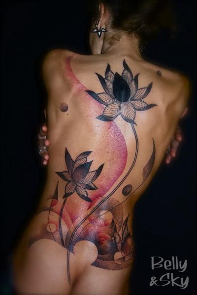 Flower Back Tattoo by Belly Button Tattoo Shop