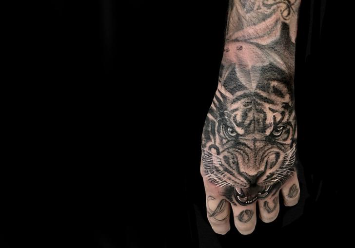 Hand Tiger Tattoo by Belly Button Tattoo Shop
