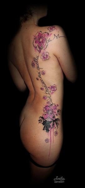 Side Flowers Tattoo by Belly Button Tattoo Shop