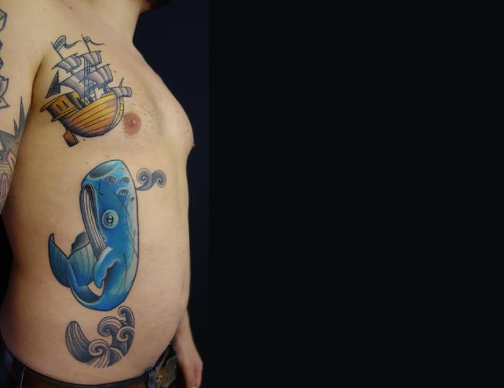 Side Whale Tattoo by Belly Button Tattoo Shop