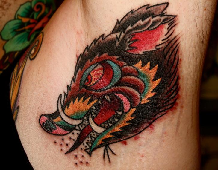 Tatuaggio Old School Maiale di Lone Wolf Tattoo