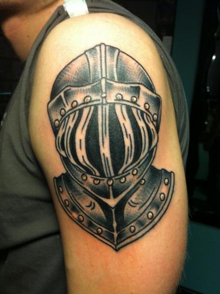 Shoulder Mask Tattoo by Lone Wolf Tattoo