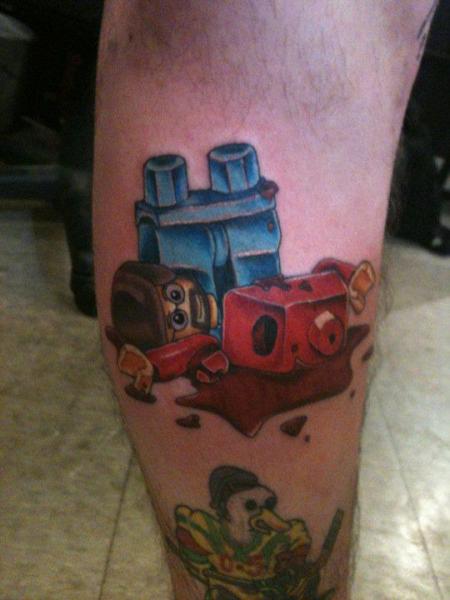 Calf Lego Tattoo by Lucky Draw Tattoos
