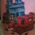 Calf Lego tattoo by Lucky Draw Tattoos