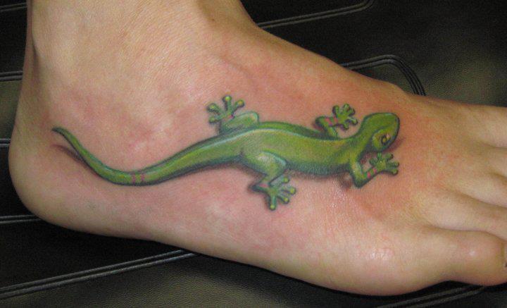 Realistic Foot Geko Tattoo by Lucky Draw Tattoos
