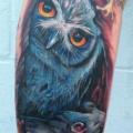 Realistic Leg Owl tattoo by Mike DeVries Tattoos