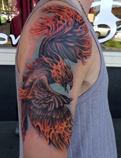 Tatuaggio Spalla Fantasy Fenice di Mike DeVries Tattoos