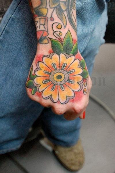 Flower Hand Tattoo by Obscurities Tattoo
