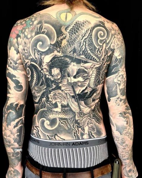 Arm Japanese Back Samurai Wave Tattoo by Ethno Tattoo