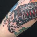 Old School Microphone Thigh tattoo by Omaha Tattoo