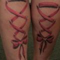 Realistic Calf Ribbon tattoo by Oregon Coast Tattoo