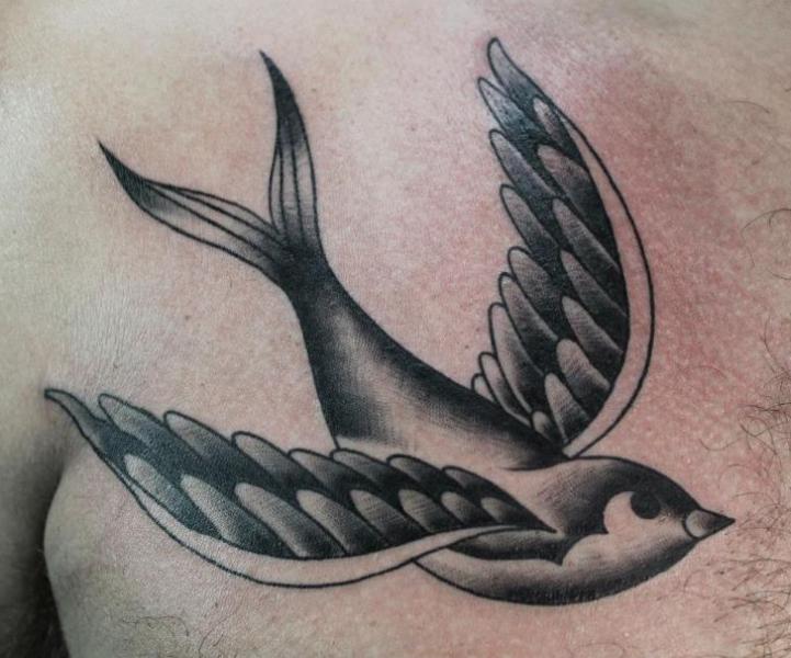 Chest Old School Sparrow Tattoo by Pain and Wonder