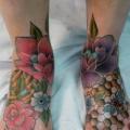 Old School Foot Flower Bee tattoo by Pain and Wonder