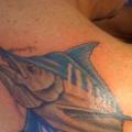 Shoulder Swordfish tattoo by Paradise Tatto