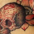 Shoulder Flower Skull tattoo by Pino Bros Ink